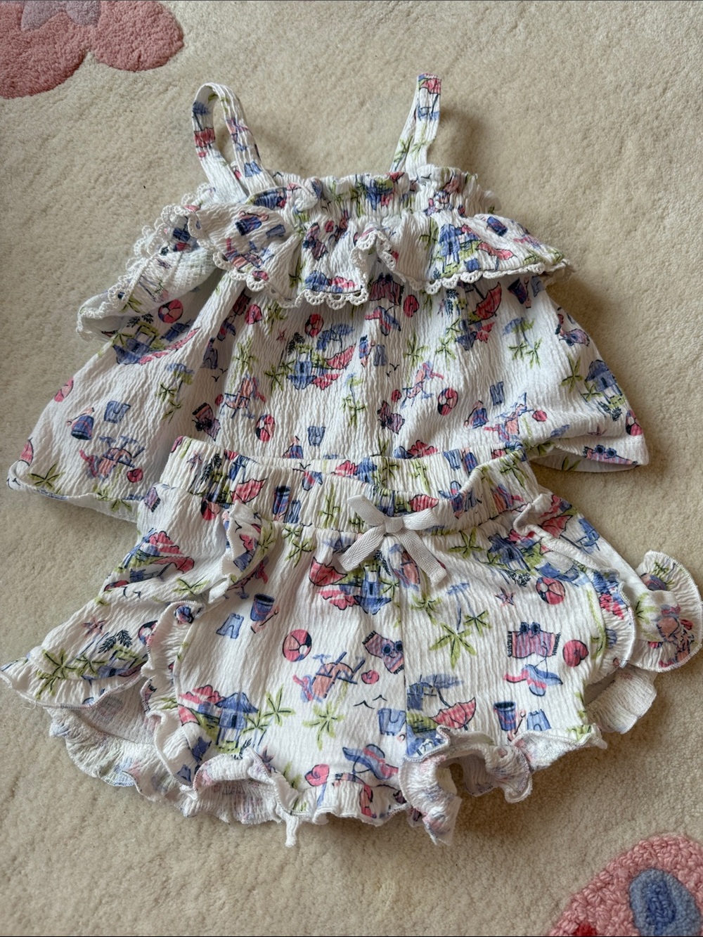 Tommy Bahama White Beach Print Ruffle Tank & Shorts Set